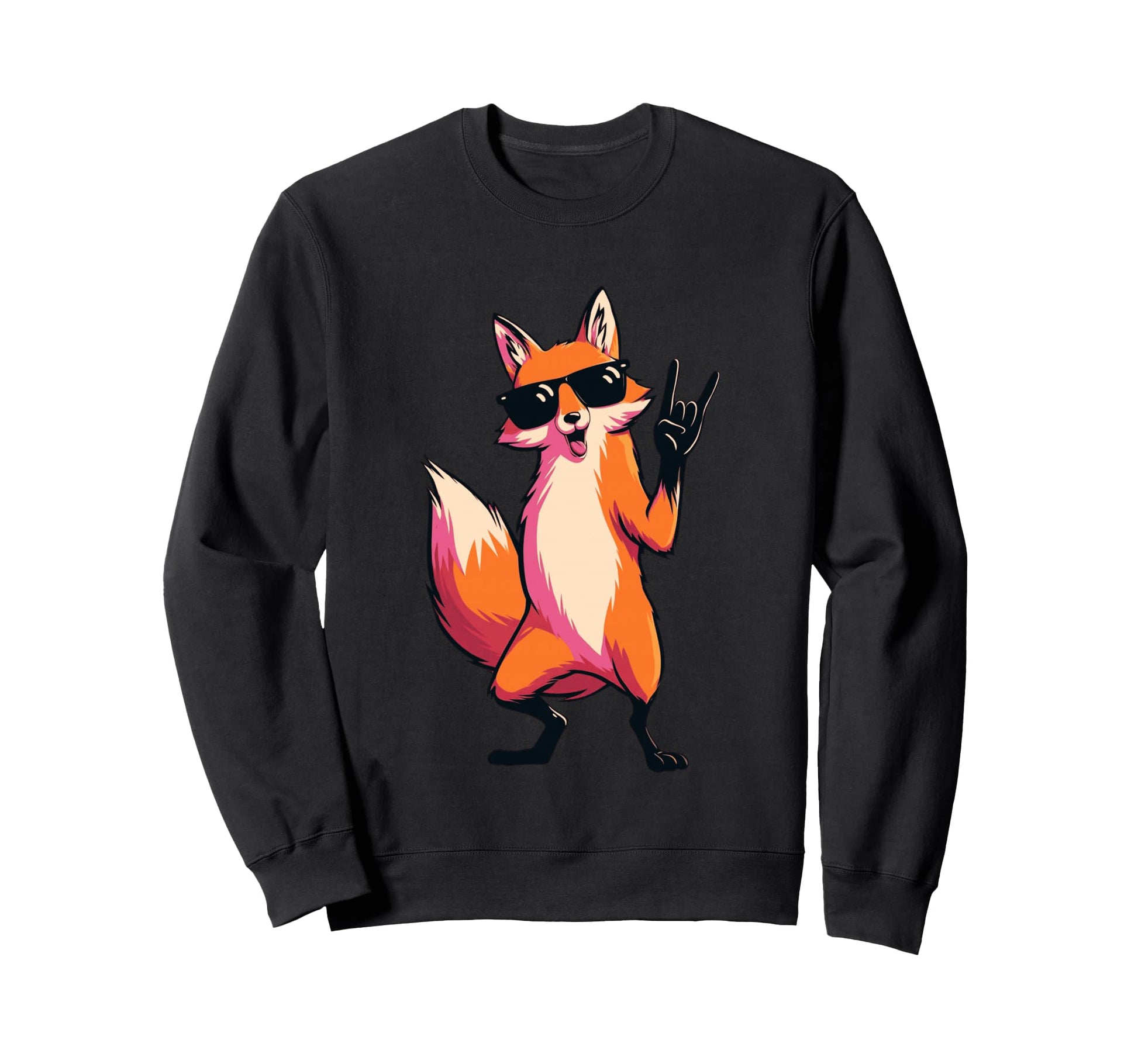 Fox Rock Hand Sign Sunglasses Sweatshirt - Fun Novelty Design Men Women - T-Shirt, Sweatshirt, Hoodie