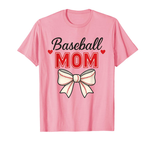 Baseball Mom Red Stitch Coquette Bow Heart T-Shirt - Trendy Graphic Unisex - T-Shirt, Sweatshirt, Hoodie