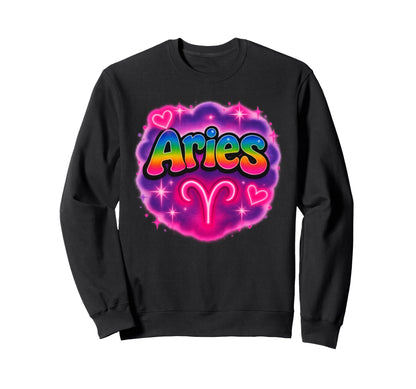 Aries Zodiac Sign Rainbow Airbrush Sweatshirt - Custom Art Print Men Women - T-Shirt, Sweatshirt, Hoodie