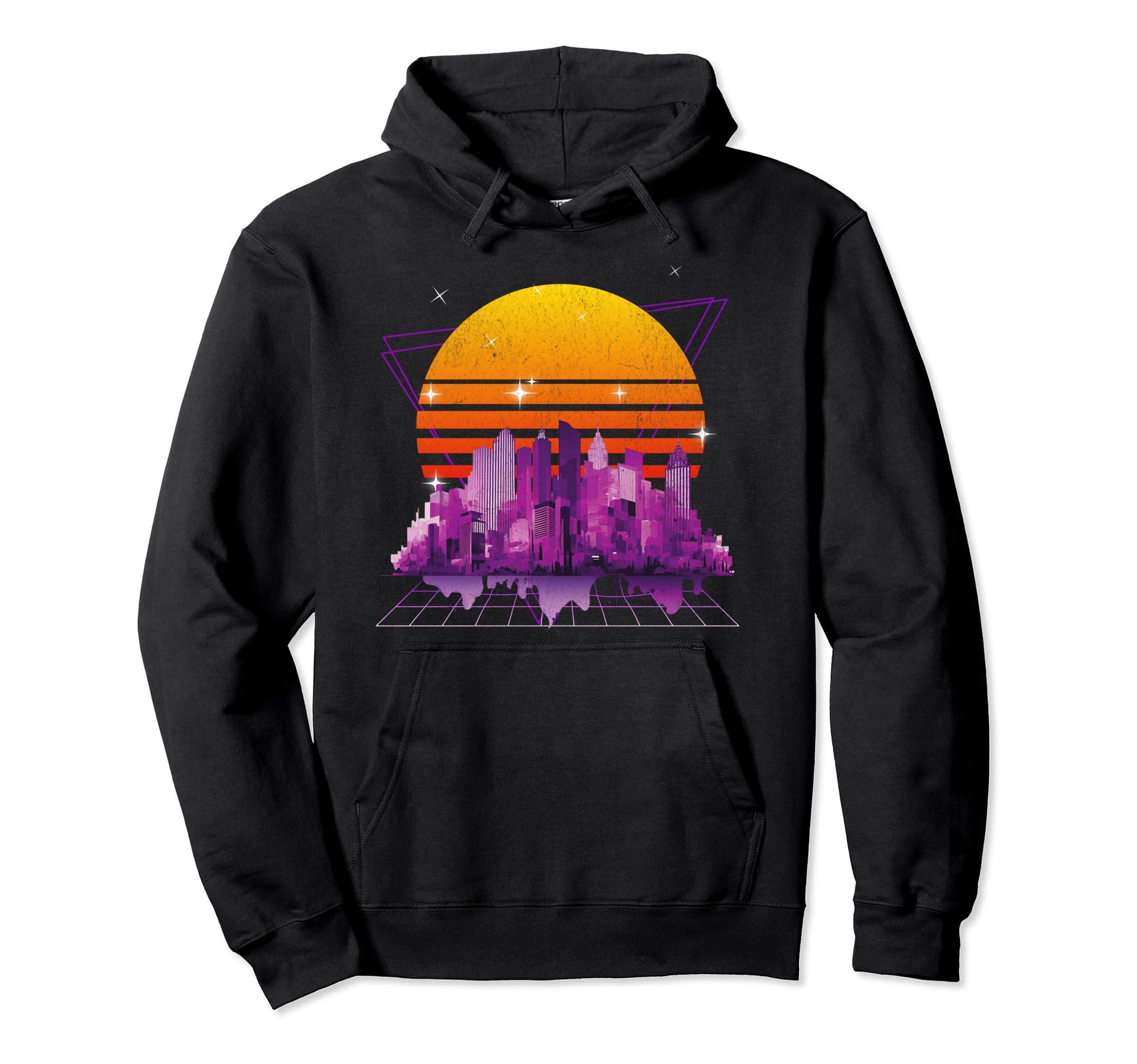 Synthwave Vaporwave Sunset City Aesthetic Hoodie - Custom Art Print Unisex - T-Shirt, Sweatshirt, Hoodie