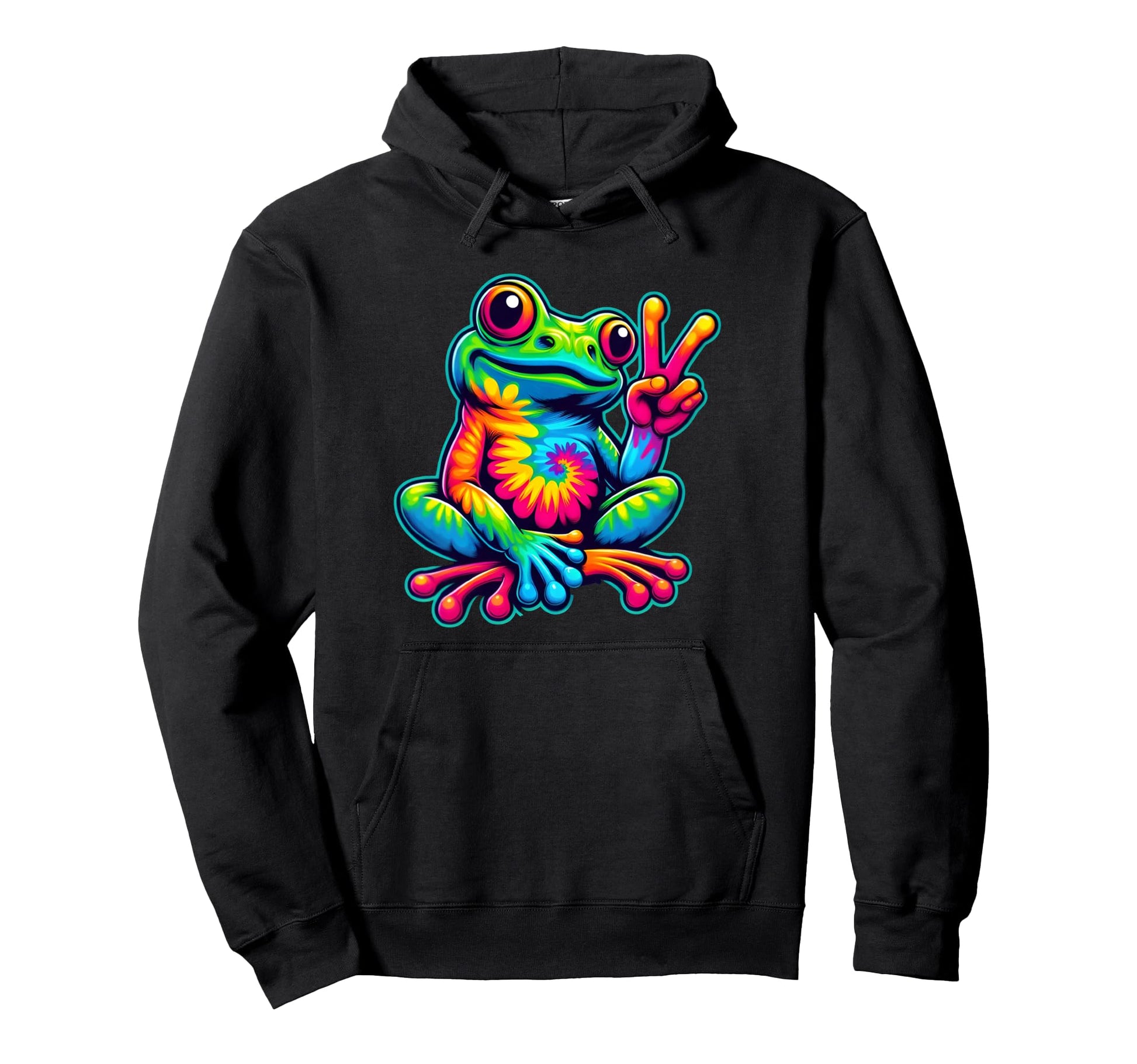 Tie Dye Frog Peace Sign Hippie Frog Hoodie - Trendy Graphic Unisex - T-Shirt, Sweatshirt, Hoodie