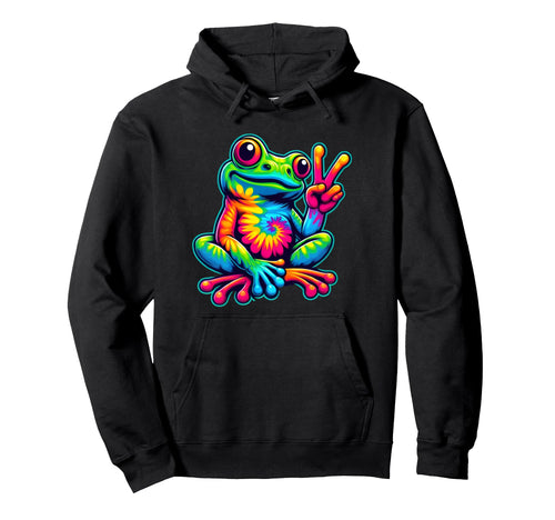 Tie Dye Frog Peace Sign Hippie Frog Hoodie - Trendy Graphic Unisex - T-Shirt, Sweatshirt, Hoodie