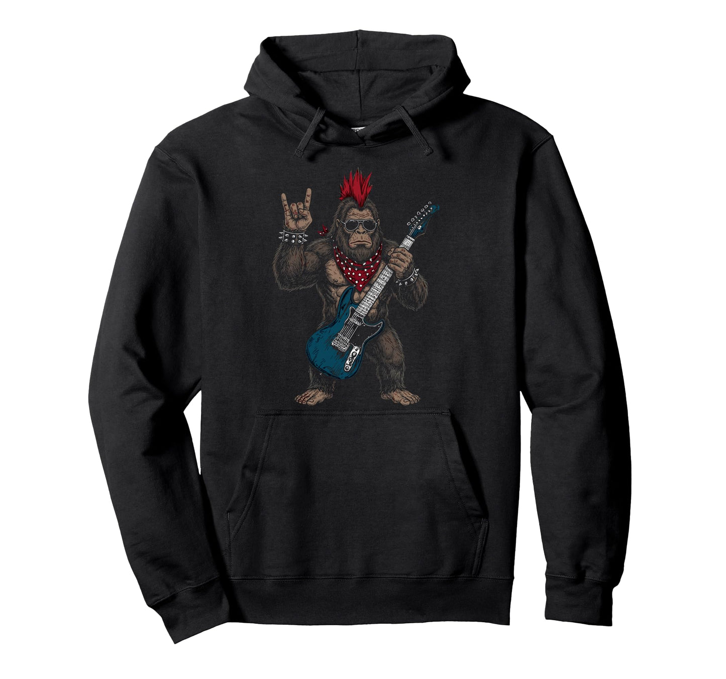 Funny Bigfoot Playing Guitar Usa Hoodie - Fun Novelty Design Men Women - T-Shirt, Sweatshirt, Hoodie