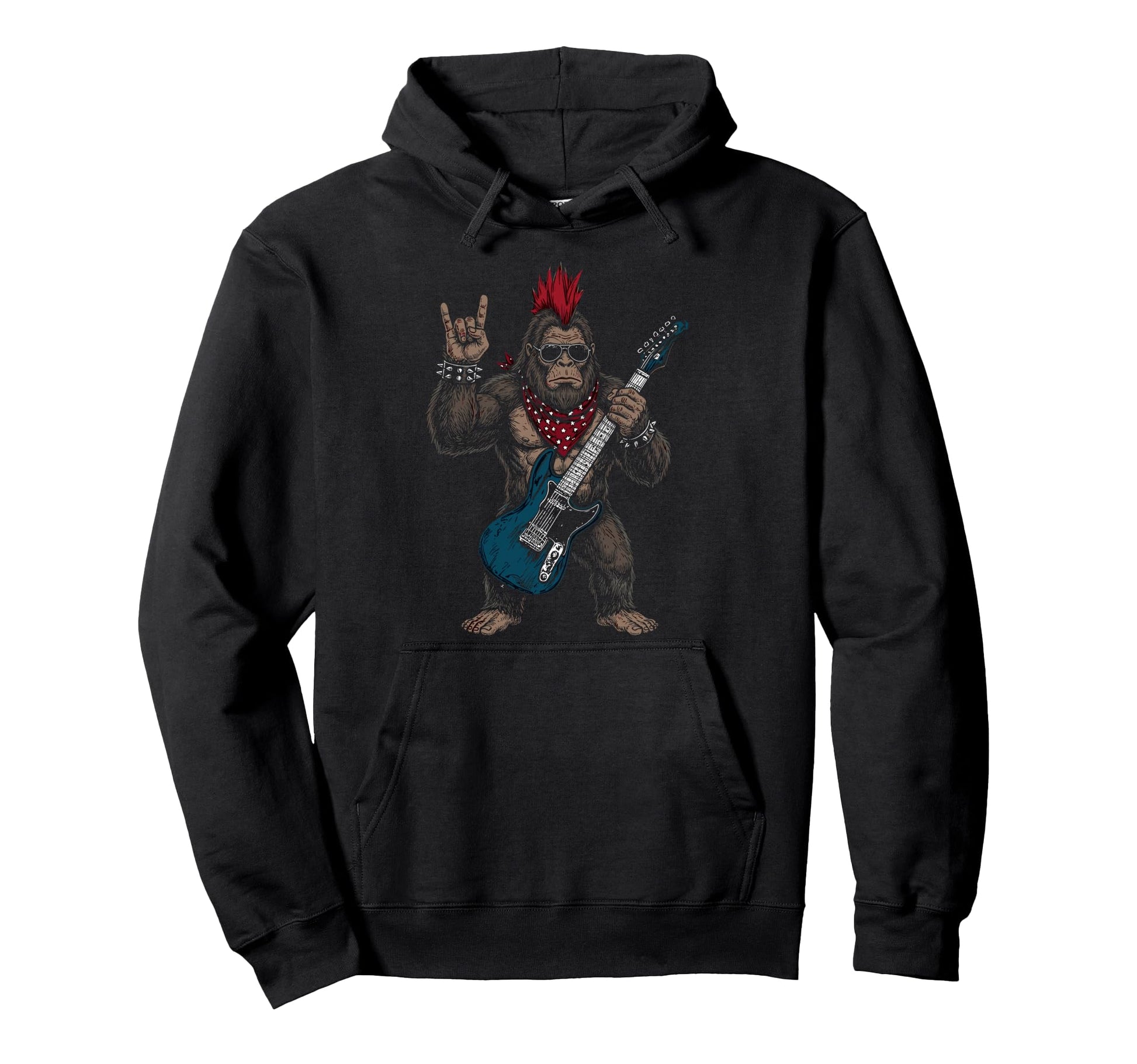 Funny Bigfoot Playing Guitar Usa Hoodie - Fun Novelty Design Men Women - T-Shirt, Sweatshirt, Hoodie