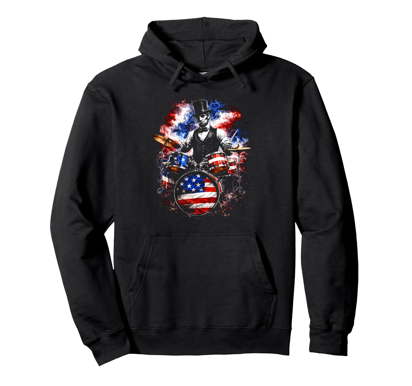 Abe Lincoln Abraham Playing Drums 4Th July Hoodie - Graphic Print Unisex - T-Shirt, Sweatshirt, Hoodie