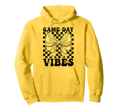 Game Day Vibes Coquette Bow Softball Mama Hoodie - Novelty Apparel Unisex - T-Shirt, Sweatshirt, Hoodie