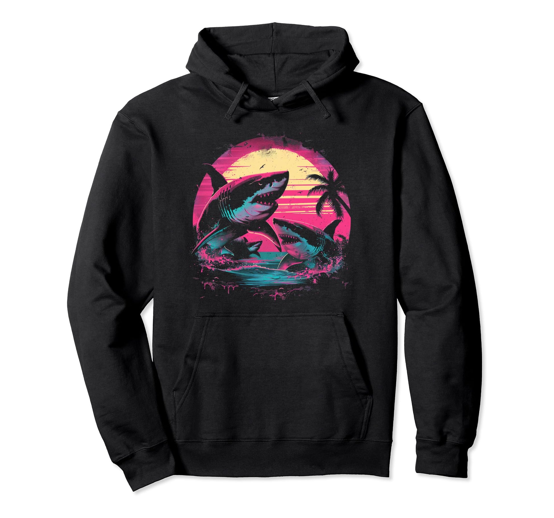 Shark Vaporwave Aesthetic Synthwave 80S Hoodie - Custom Art Print Unisex - T-Shirt, Sweatshirt, Hoodie