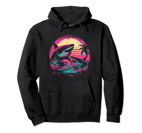 Shark Vaporwave Aesthetic Synthwave 80S Hoodie - Custom Art Print Unisex - T-Shirt, Sweatshirt, Hoodie