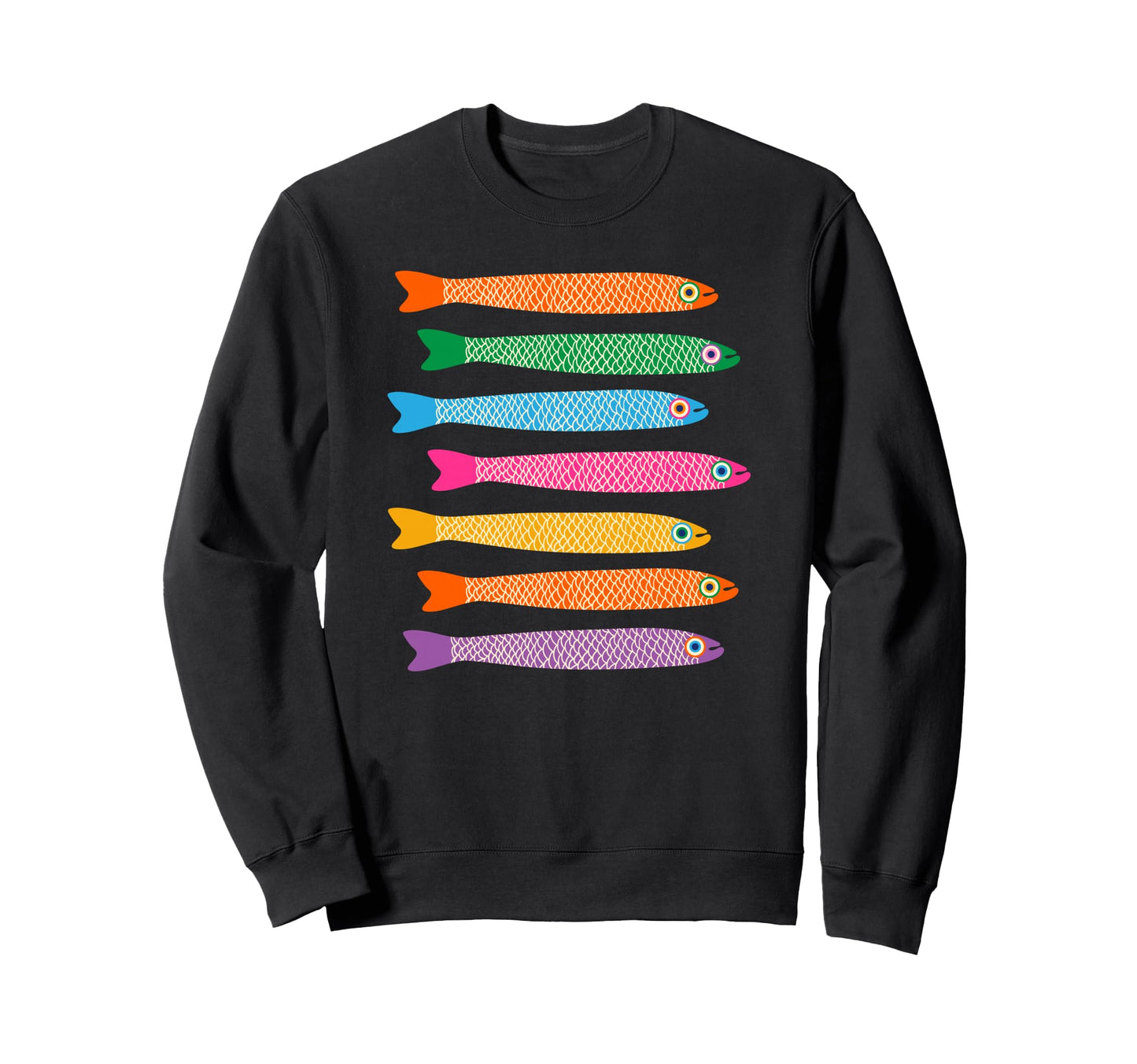 Anchovies Fun Fish Horizontal Rainbow Sweatshirt - Unique Graphic Unisex - T-Shirt, Sweatshirt, Hoodie