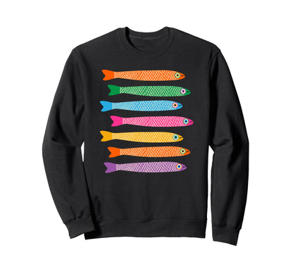 Anchovies Fun Fish Horizontal Rainbow Sweatshirt - Unique Graphic Unisex - T-Shirt, Sweatshirt, Hoodie