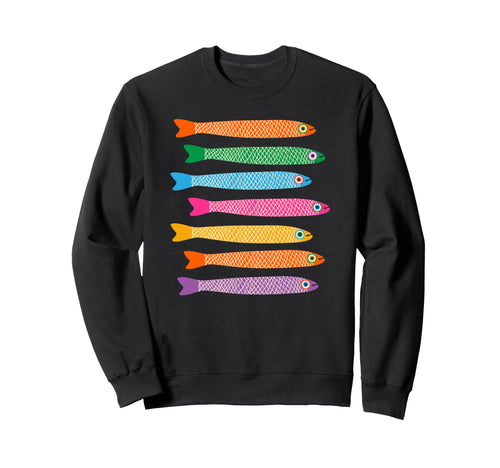 Anchovies Fun Fish Horizontal Rainbow Sweatshirt - Unique Graphic Unisex - T-Shirt, Sweatshirt, Hoodie