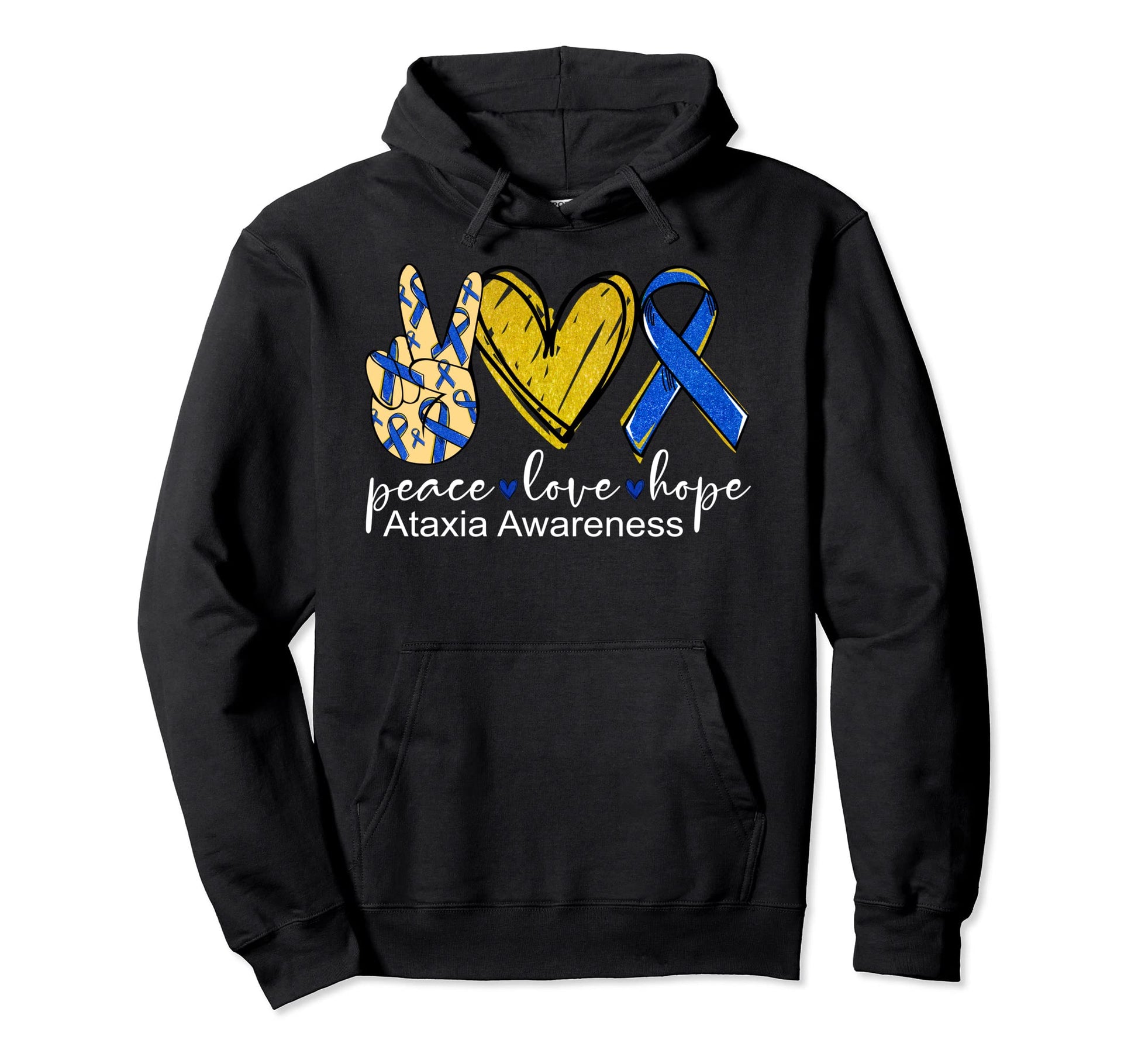 Peace Love Hope Ataxia Awareness Blue Hoodie - Unique Graphic for Adults - T-Shirt, Sweatshirt, Hoodie