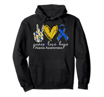 Peace Love Hope Ataxia Awareness Blue Hoodie - Unique Graphic for Adults - T-Shirt, Sweatshirt, Hoodie