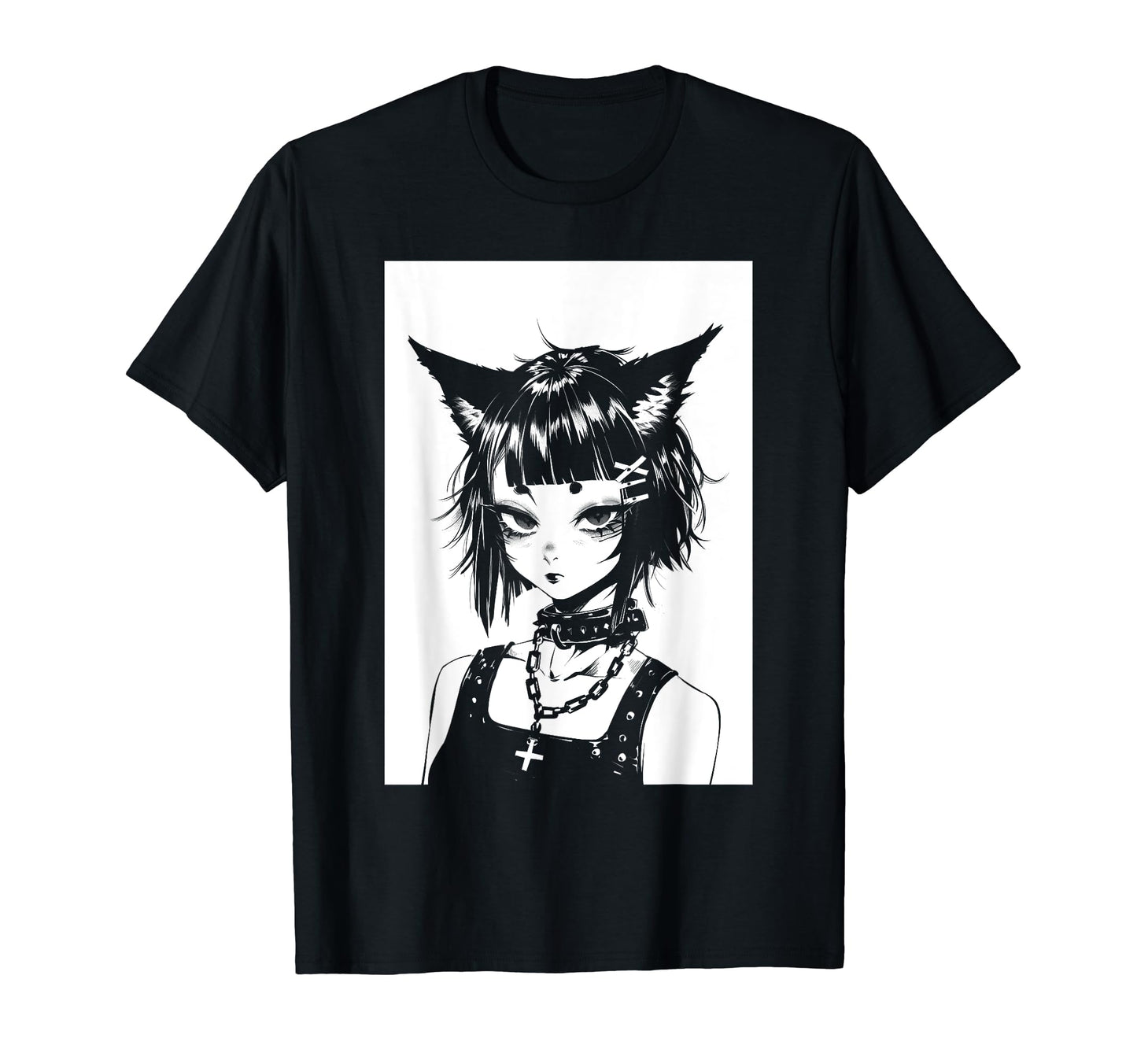 Cat Anime Manga Goth Alternative Y2K T-Shirt - Custom Art Print Unisex - T-Shirt, Sweatshirt, Hoodie