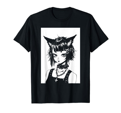 Cat Anime Manga Goth Alternative Y2K T-Shirt - Custom Art Print Unisex - T-Shirt, Sweatshirt, Hoodie