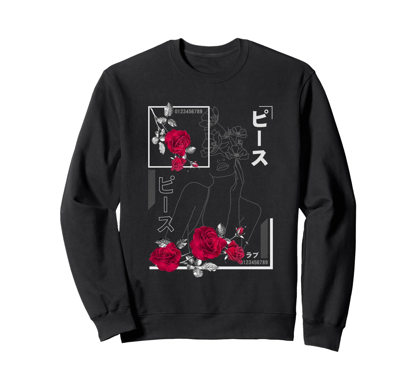 Japan Minimalist Rose Japanese Sweatshirt - Graphic Print Men Women - T-Shirt, Sweatshirt, Hoodie
