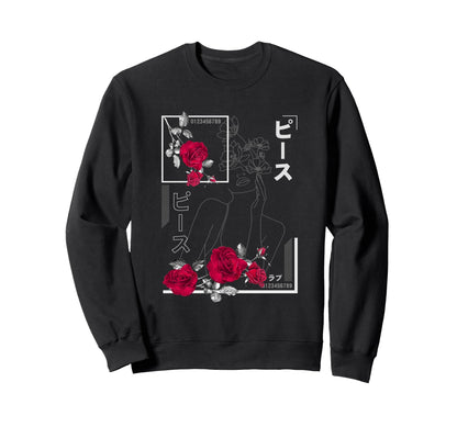 Japan Minimalist Rose Japanese Sweatshirt - Graphic Print Men Women - T-Shirt, Sweatshirt, Hoodie