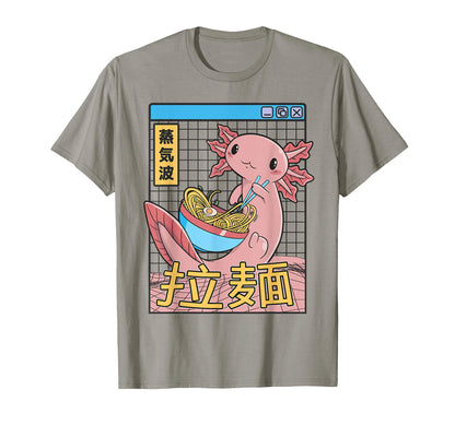 Axolotl Ramen Noodles Kawaii Vaporwave T-Shirt - Novelty Apparel Unisex - T-Shirt, Sweatshirt, Hoodie