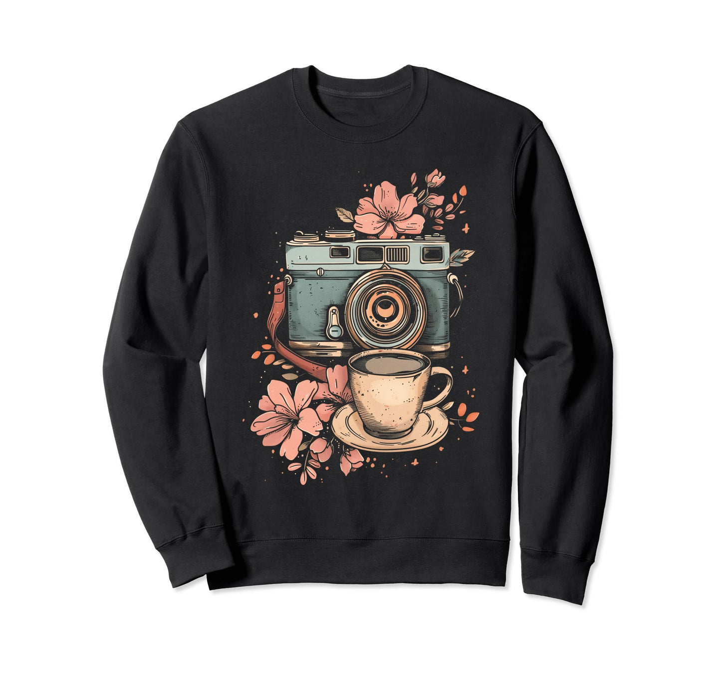 Photographer Coffee Camera Flowers Sweatshirt - Unique Graphic Men Women - T-Shirt, Sweatshirt, Hoodie