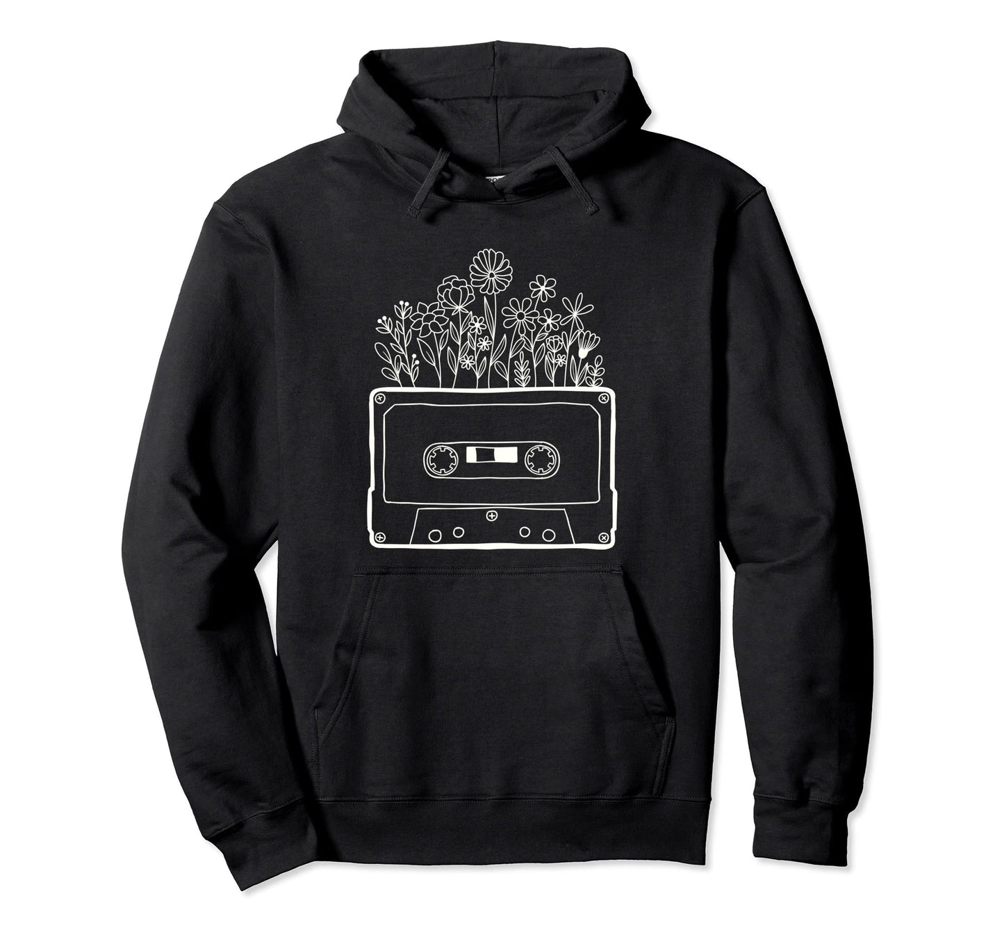 Floral Flower Cassette Tape Vinyl 80S Art Hoodie - Aesthetic Graphic Unisex - T-Shirt, Sweatshirt, Hoodie