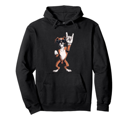 Boxer Dog Rock And Roll Sunglasses Hoodie - Aesthetic Graphic for Adults - T-Shirt, Sweatshirt, Hoodie