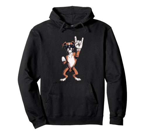 Boxer Dog Rock And Roll Sunglasses Hoodie - Aesthetic Graphic for Adults - T-Shirt, Sweatshirt, Hoodie