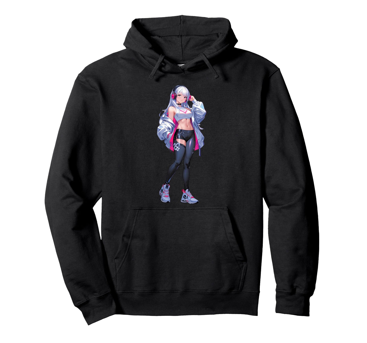 Kawaii Anime Listening To Music Sexy Anime Hoodie - Minimalist Print Unisex - T-Shirt, Sweatshirt, Hoodie