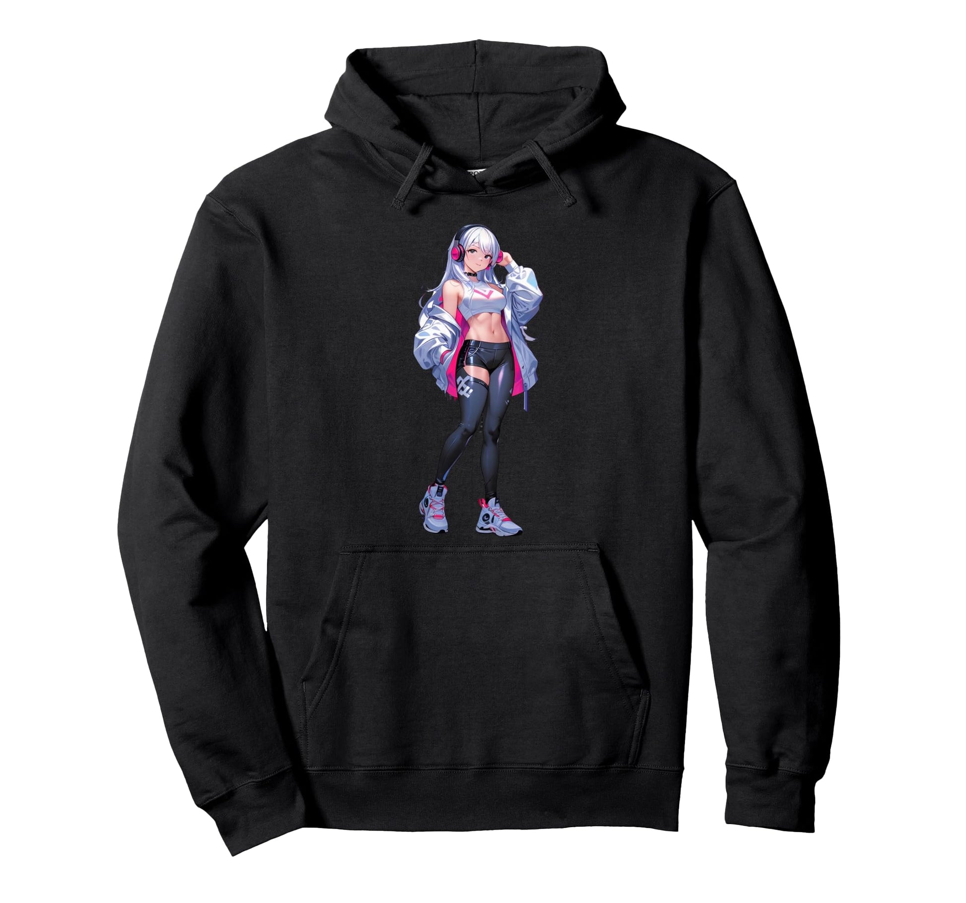 Kawaii Anime Listening To Music Sexy Anime Hoodie - Minimalist Print Unisex - T-Shirt, Sweatshirt, Hoodie