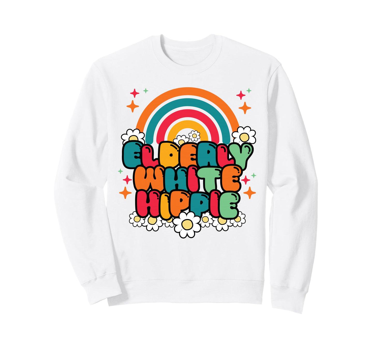 Elderly White Hippie Groovy Flower 60S Sweatshirt - Novelty Apparel Unisex - T-Shirt, Sweatshirt, Hoodie