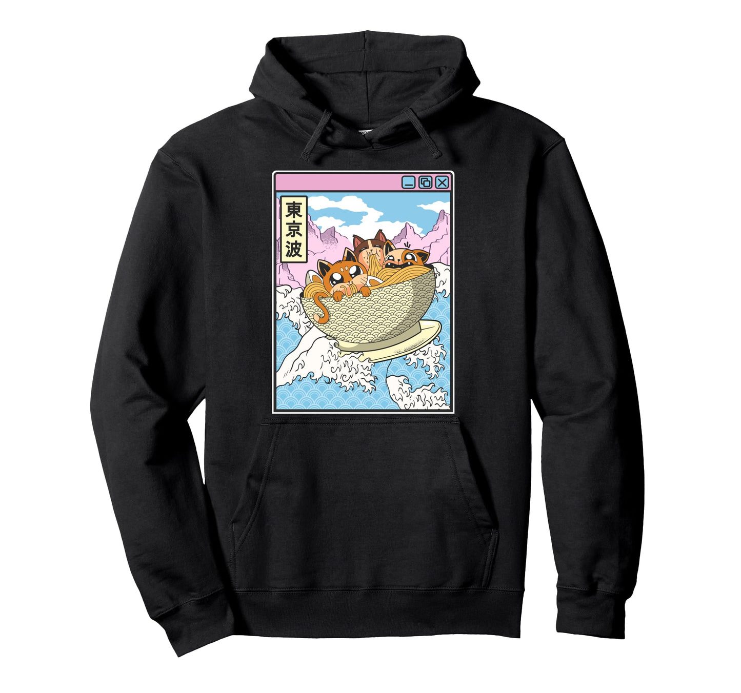 Surfing Cats Eating Ramen Bowl Hoodie - Casual Everyday Wear Unisex - T-Shirt, Sweatshirt, Hoodie