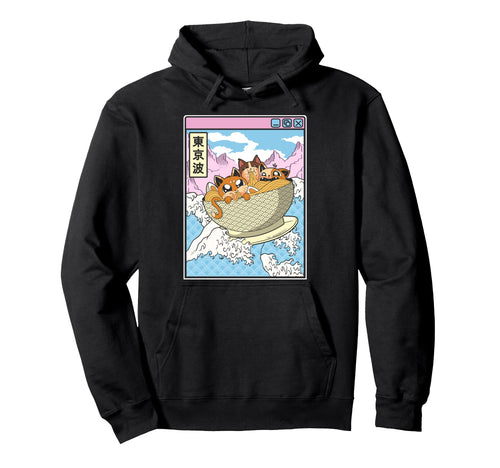 Surfing Cats Eating Ramen Bowl Hoodie - Casual Everyday Wear Unisex - T-Shirt, Sweatshirt, Hoodie