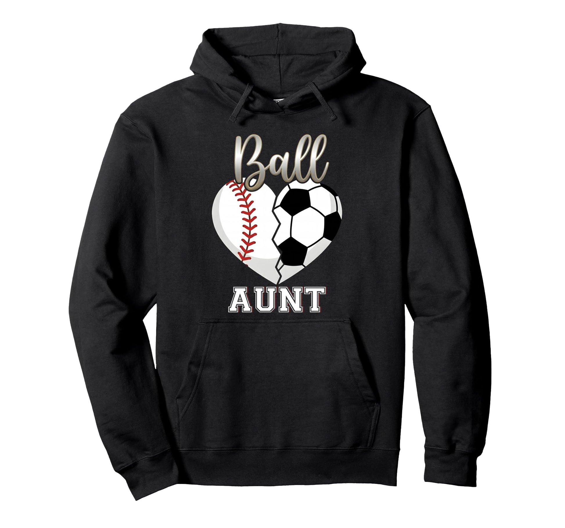 Ball Aunt Baseball Soccer Heart Mothers Hoodie - Custom Art Print Unisex - T-Shirt, Sweatshirt, Hoodie