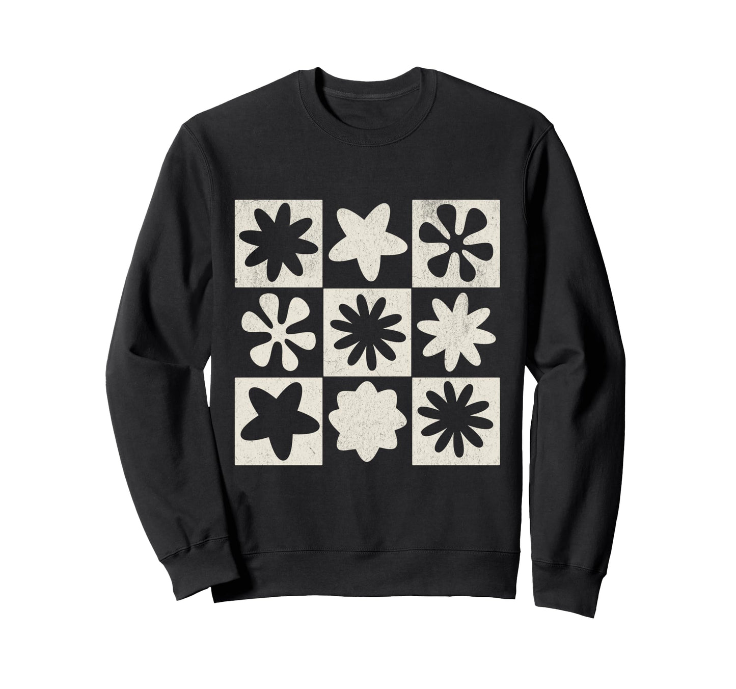 Boho Neutral Flowers Grid Sweatshirt - Fun Novelty Design Men Women - T-Shirt, Sweatshirt, Hoodie