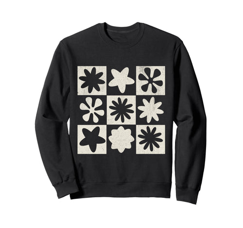 Boho Neutral Flowers Grid Sweatshirt - Fun Novelty Design Men Women - T-Shirt, Sweatshirt, Hoodie