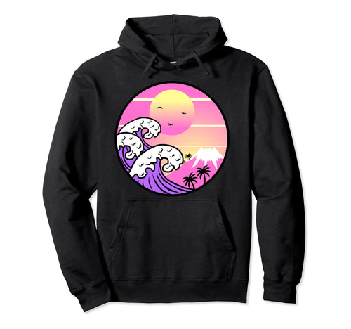 Sea Waves Sunset Vaporwave Japanese Hoodie - Minimalist Print Men Women - T-Shirt, Sweatshirt, Hoodie