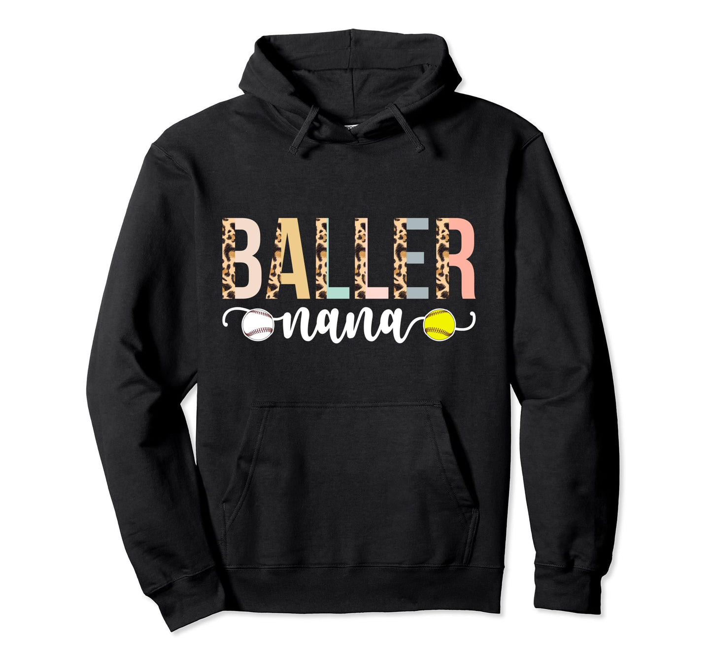 Baller Nana Leopard Softball Baseball Nana Hoodie - Novelty Apparel Unisex - T-Shirt, Sweatshirt, Hoodie