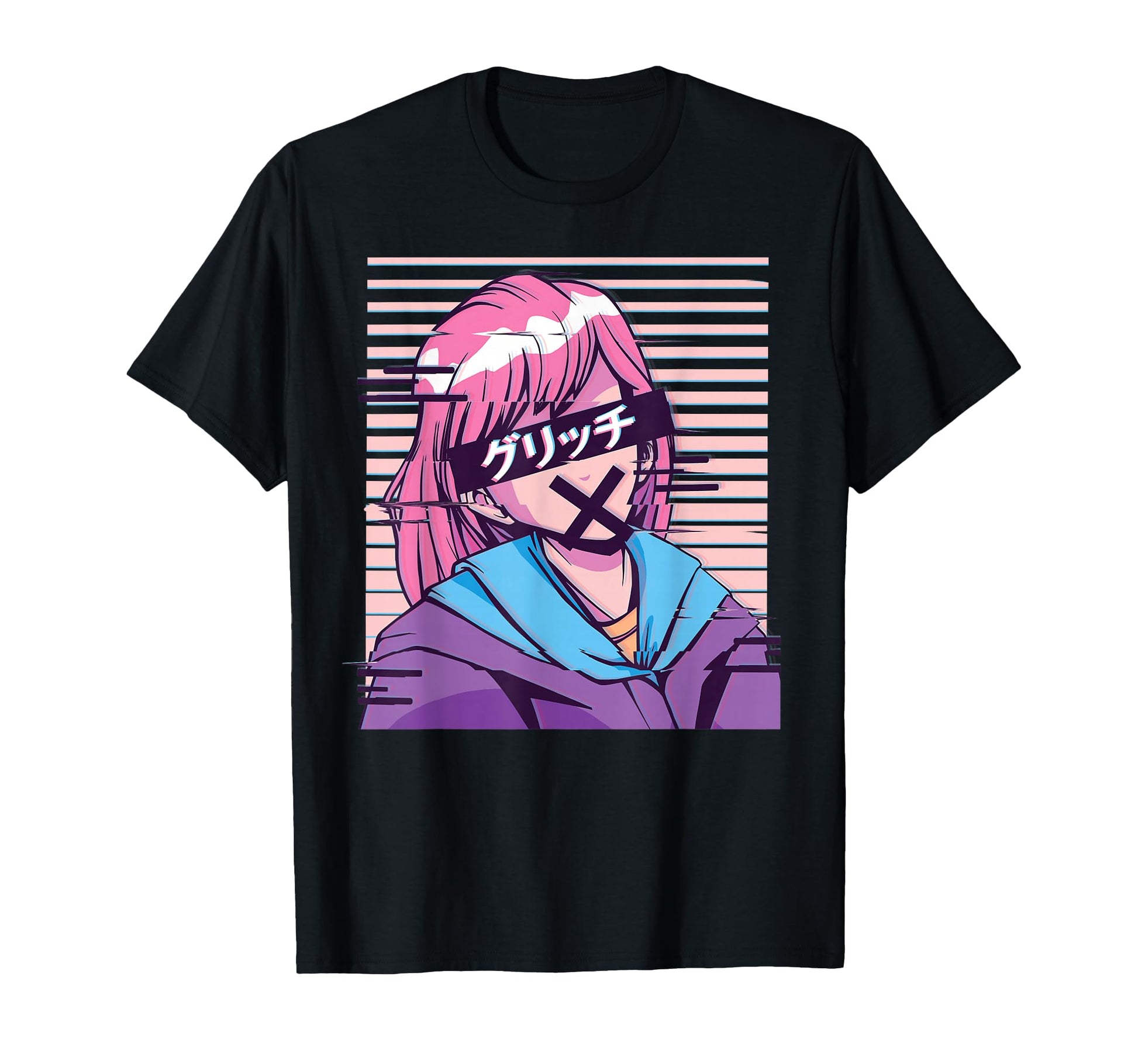 Anime Glitched Japanese Aesthetics T-Shirt - Fun Novelty Design for Adults - T-Shirt, Sweatshirt, Hoodie
