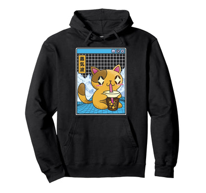 Cat Drinking Bubble Tea Kawaii Hoodie - Unique Graphic for Adults - T-Shirt, Sweatshirt, Hoodie