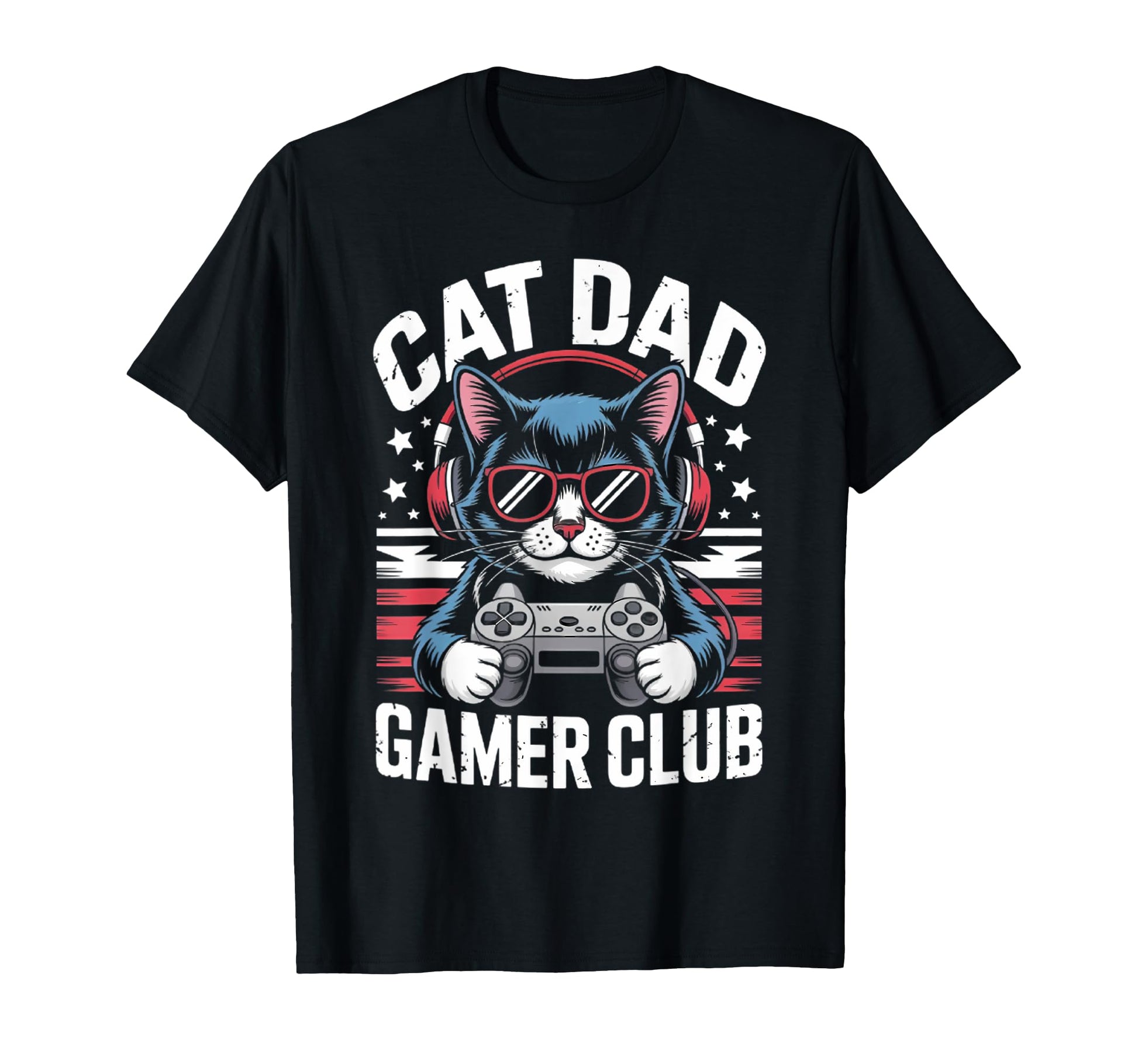 Funny Cat Dad Gamer Club Him Video Game T-Shirt - Unique Graphic Unisex - T-Shirt, Sweatshirt, Hoodie