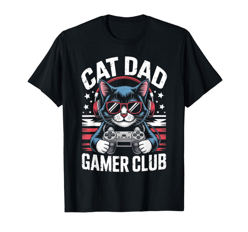Funny Cat Dad Gamer Club Him Video Game T-Shirt - Unique Graphic Unisex - T-Shirt, Sweatshirt, Hoodie