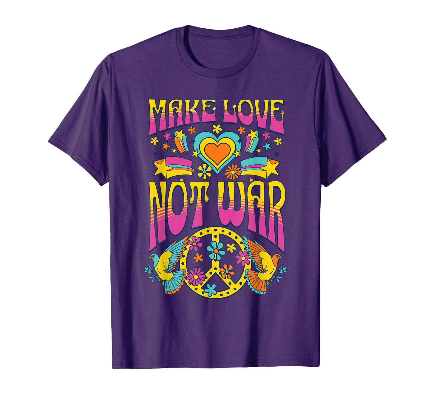 Groovy Make Love Not War Peace Sign T-Shirt - Custom Art Print Men Women - T-Shirt, Sweatshirt, Hoodie