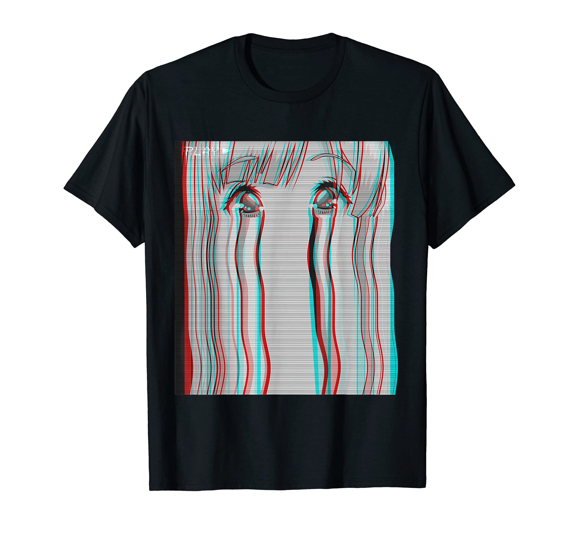 Sad Anime Anime Eyes Vaporwave T-Shirt - Minimalist Print for Adults - T-Shirt, Sweatshirt, Hoodie