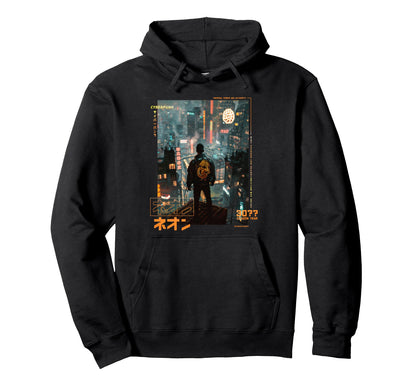Cyberpunk Town Futuristic Japanese Hoodie - Fun Novelty Design for Adults - T-Shirt, Sweatshirt, Hoodie