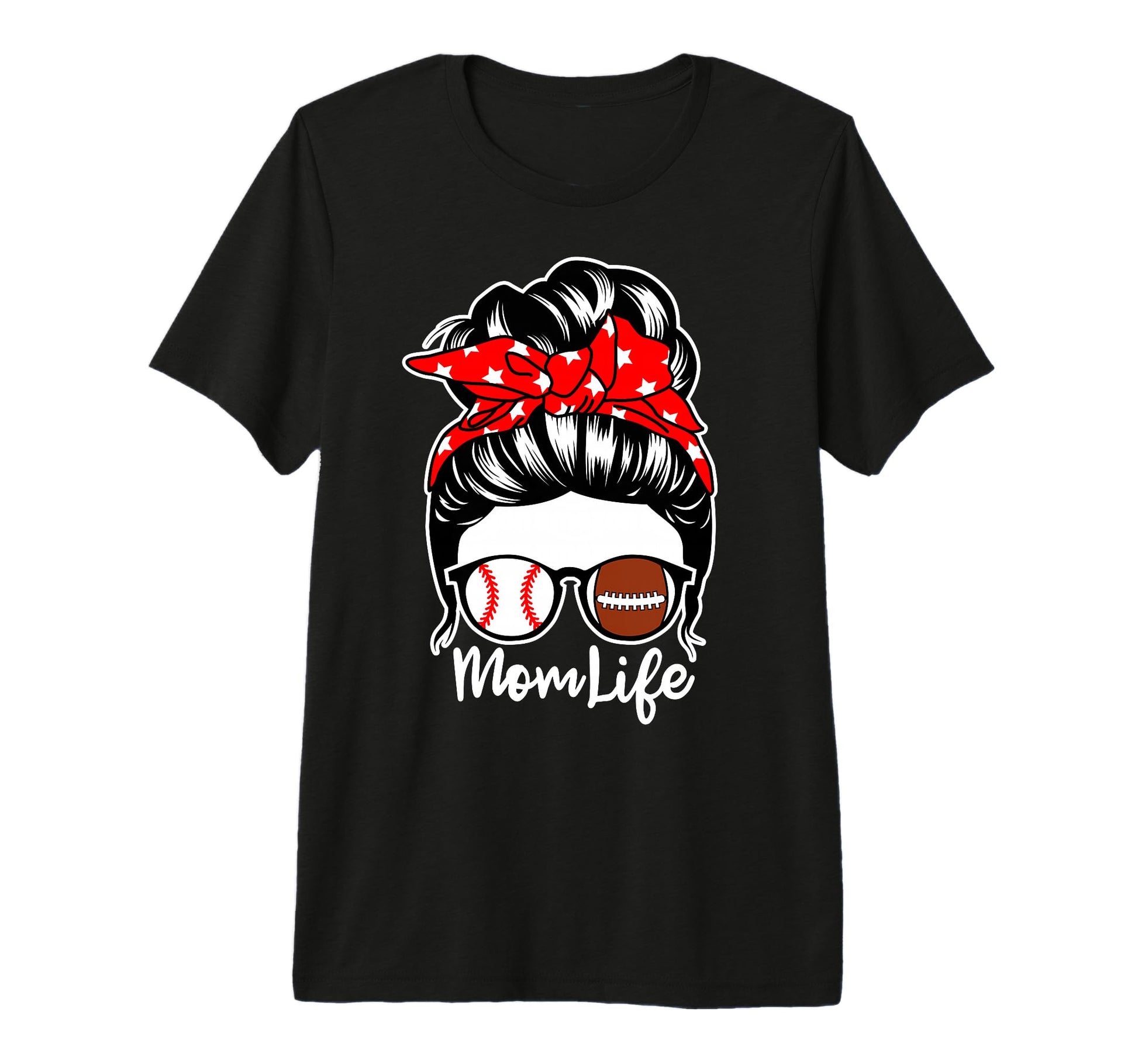 Mom Life Messy Bun Hair Football T-Shirt - Graphic Print for Adults - T-Shirt, Sweatshirt, Hoodie