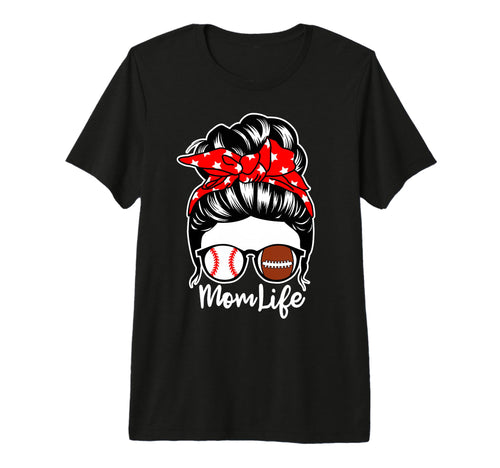Mom Life Messy Bun Hair Football T-Shirt - Graphic Print for Adults - T-Shirt, Sweatshirt, Hoodie