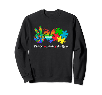 Peace Love Autism April We Wear Blue Sweatshirt - Graphic Print Unisex - T-Shirt, Sweatshirt, Hoodie