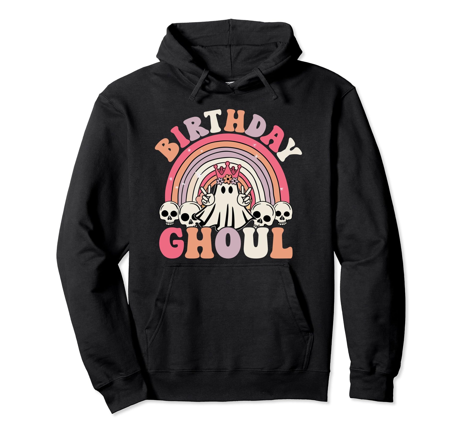 Birthday Ghoul Rainbow Ghost Halloween Hoodie - Graphic Print for Adults - T-Shirt, Sweatshirt, Hoodie