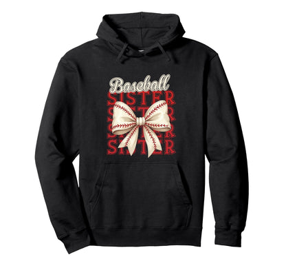 Baseball Sister Coquette Bow Baseball Hoodie - Minimalist Print for Adults - T-Shirt, Sweatshirt, Hoodie