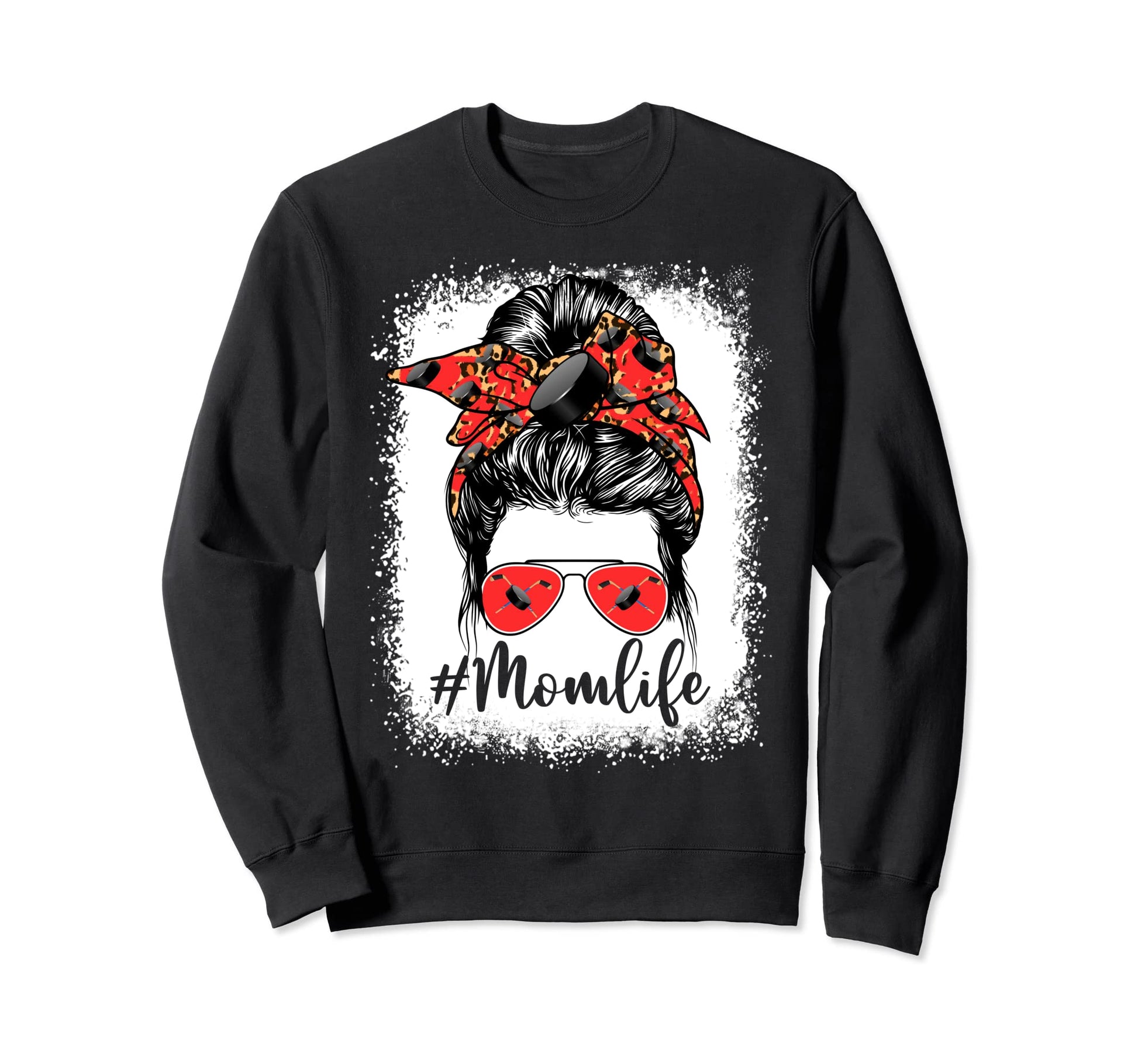 Hockey Mom Life Messy Bun Game Day Sweatshirt - Unique Graphic Men Women - T-Shirt, Sweatshirt, Hoodie