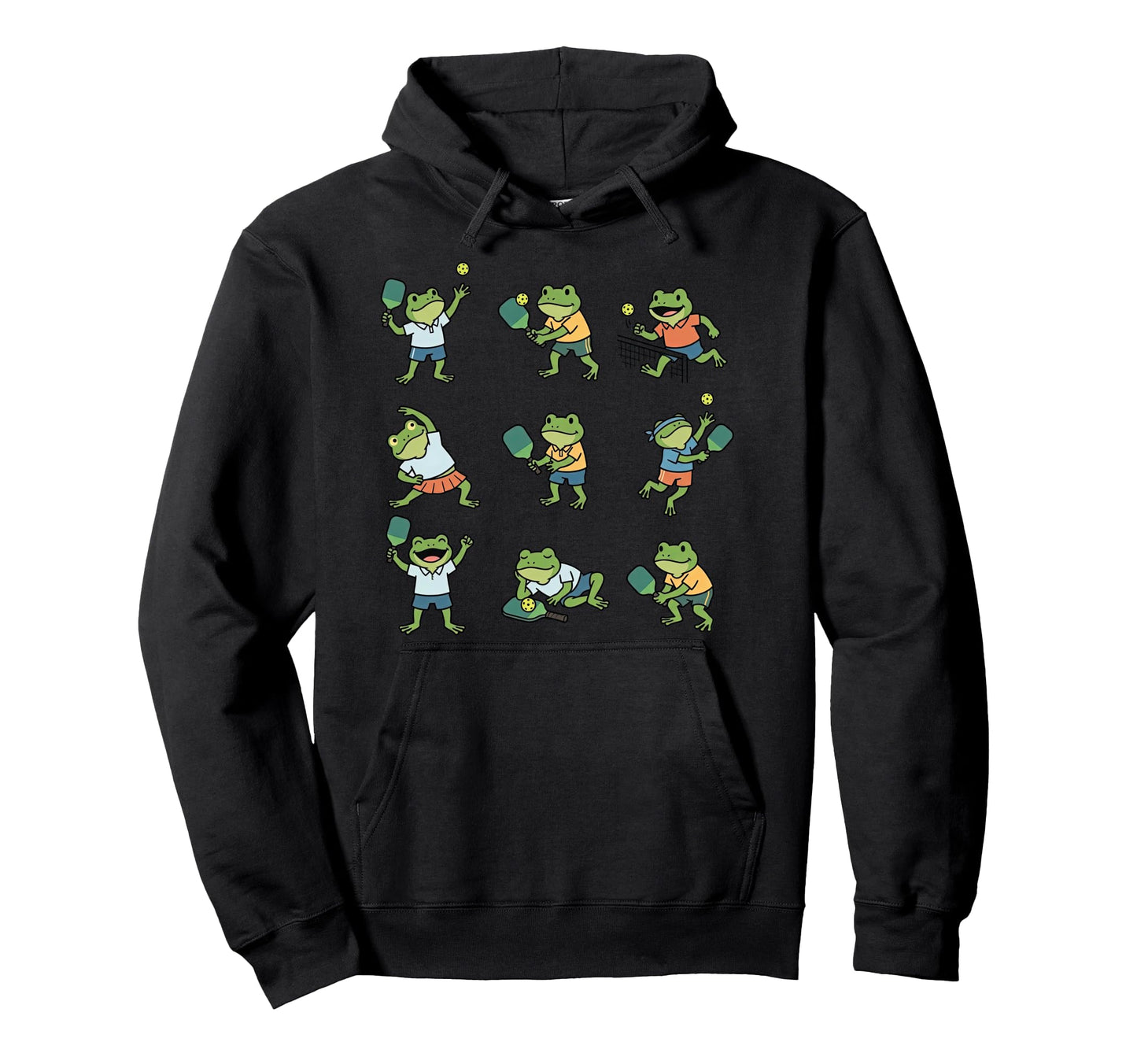 Frogs Playing Pickleball Player Animal Hoodie - Graphic Print for Adults - T-Shirt, Sweatshirt, Hoodie